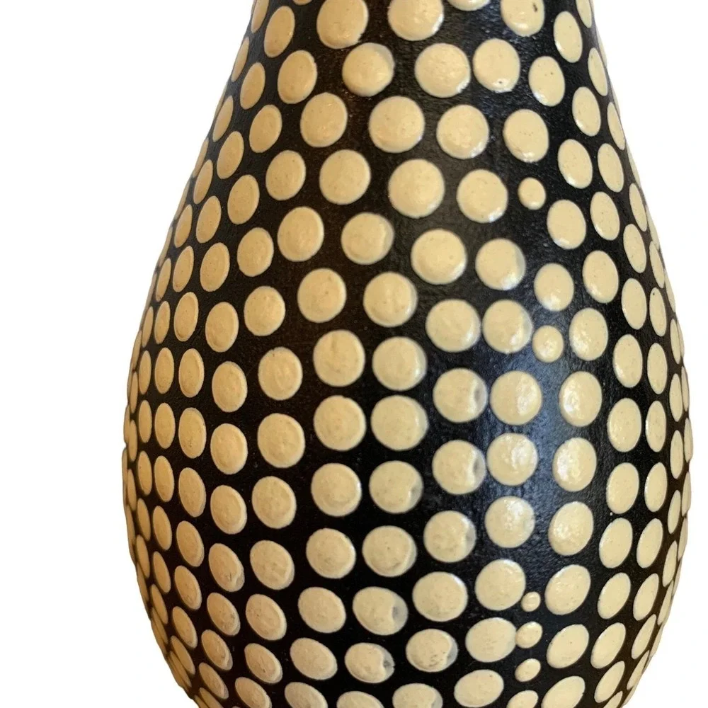 3D Nubby Dot Pottery Vase Cream Black 7 1/2